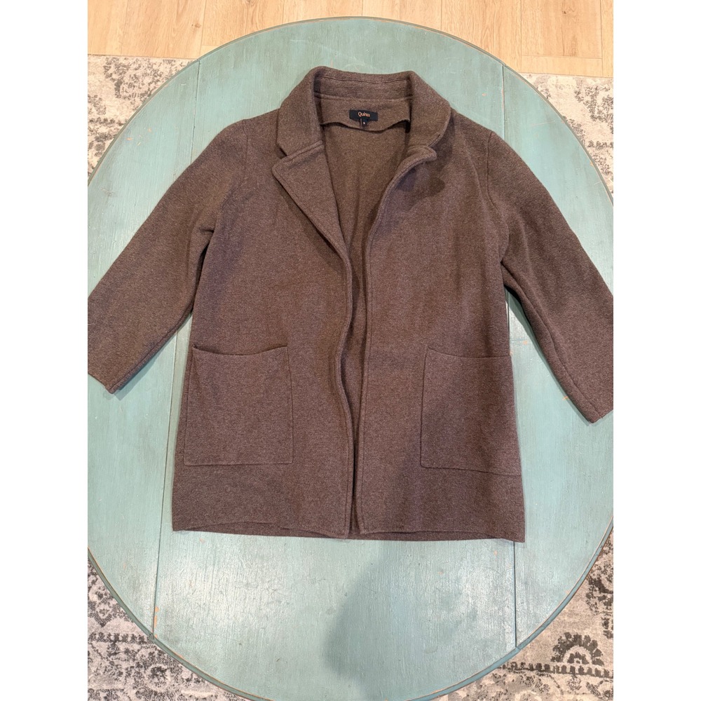 Quince Heather Brown 100% Organic Cotton Knit Blazer Sweater Jacket Womens Small